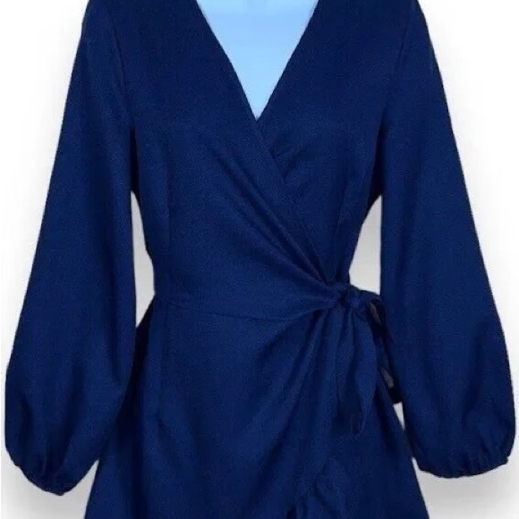 Navy Blue Wrap Dress - Picture 2 of 6